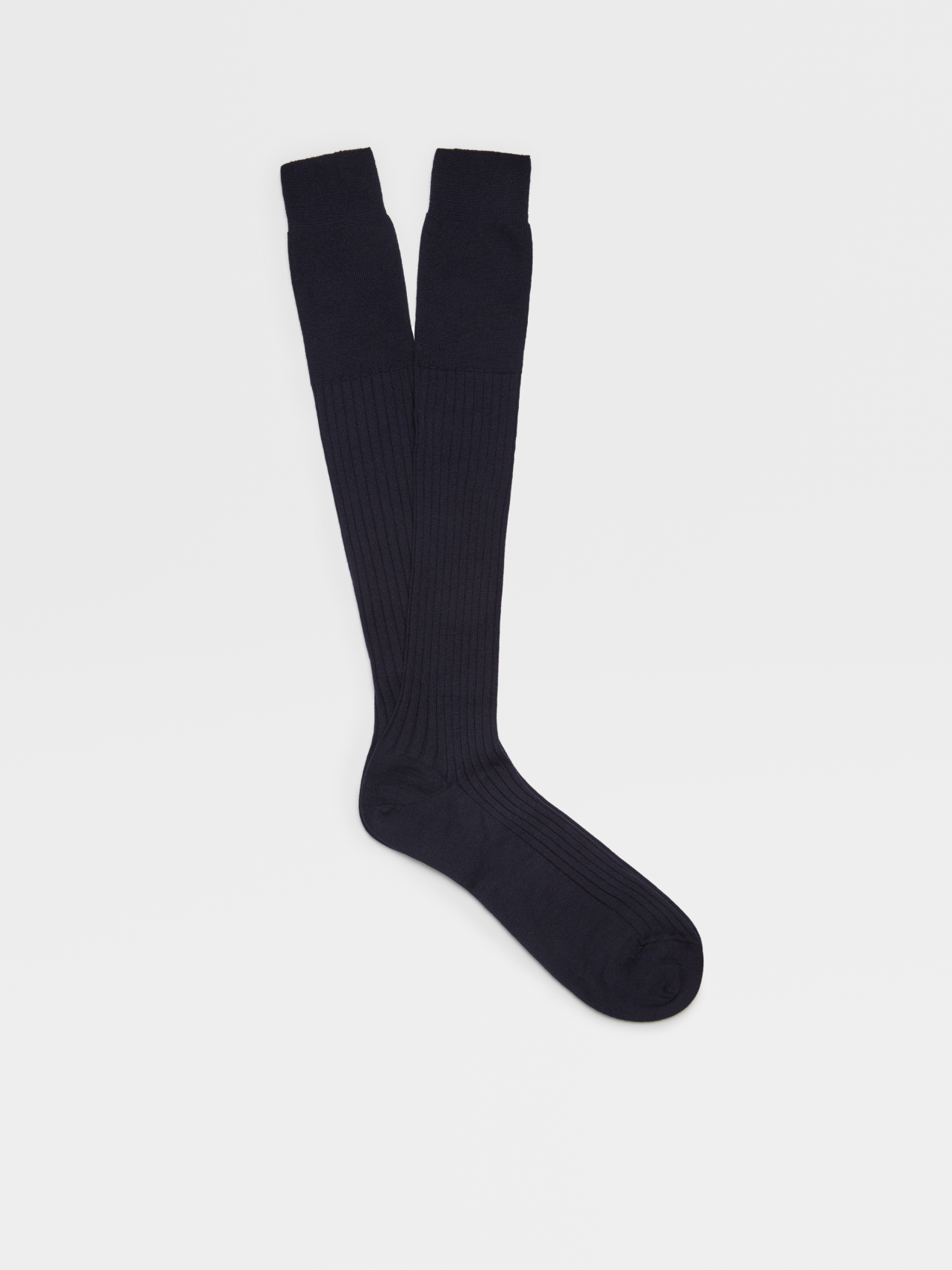 Navy Blue Wool Ribbed Knee Socks